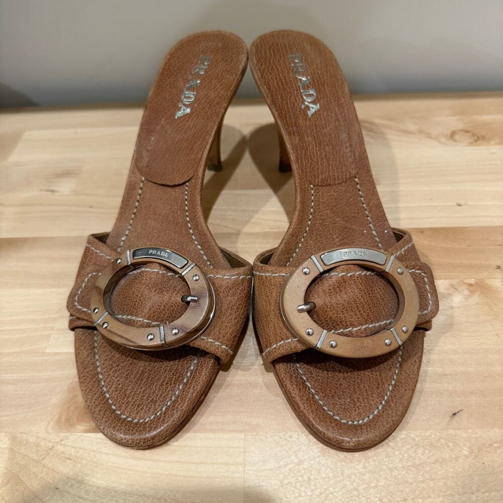 Prada Calzature Donna Wooden Buckle Slide Sandals - Women’s Size 36.5